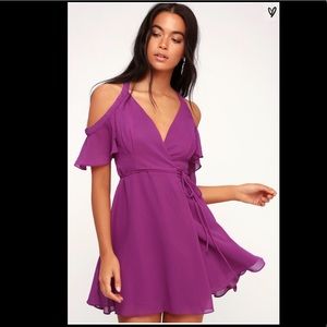 Magenta purple off shoulder wrap dress flowy Small
